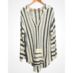 Buckees Striped Hoodie Sweatshirt Tunic - Black and Cream - Boho Hippie - XL